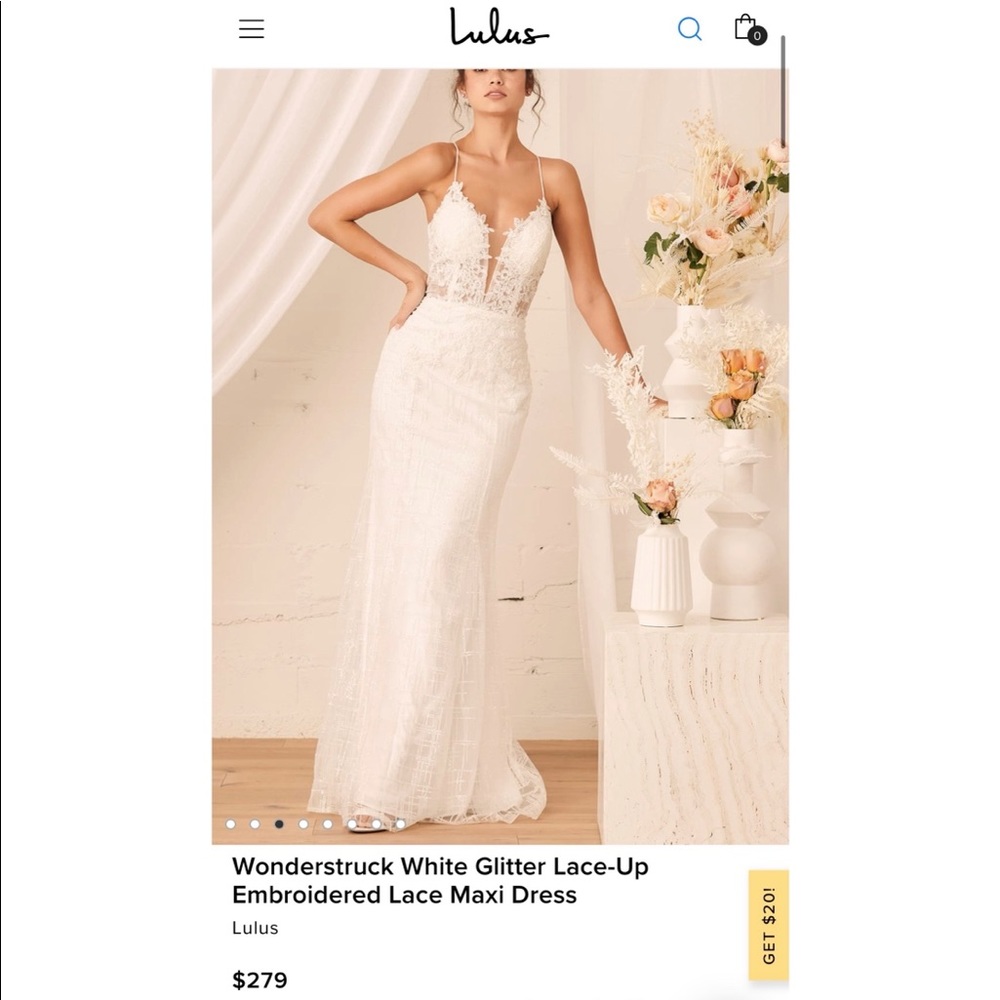 Wonderstruck White Glitter Lace-Up Embroidered Lace Maxi Dress